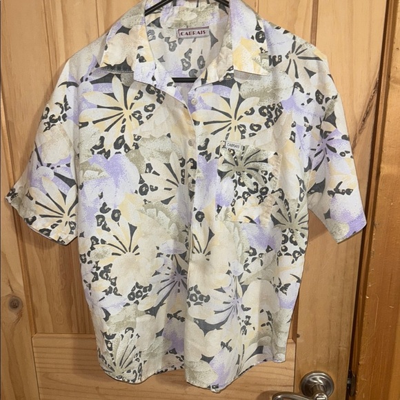 Cabrais Floral Short Sleeve Shirt - Cream and Purple - Picture 1 of 4